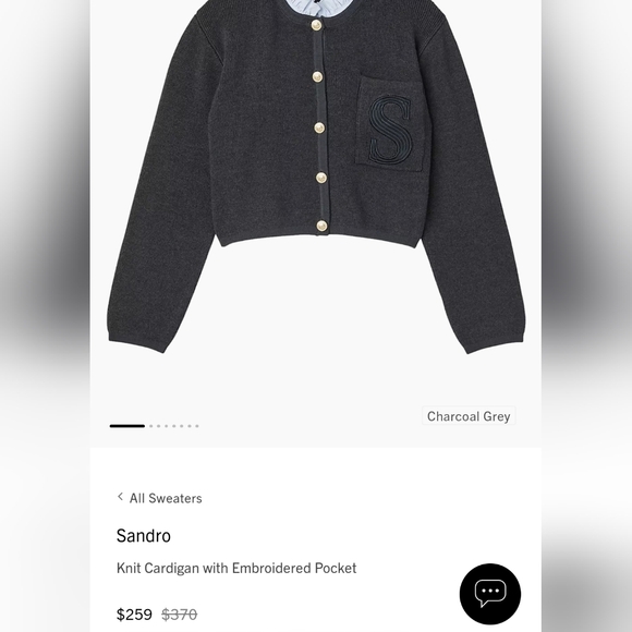 SANDRO Paris Knit Cardigan Embroidered Pocket CHARCOAL GRAY Nwot Wool - Picture 12 of 13